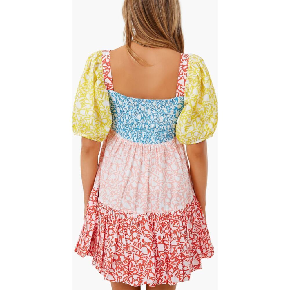 Oliphant Tuckernuck Canary Multi Bubble Skirt Mini Cotton Dress Puff Sleeves NEW - Picture 6 of 15